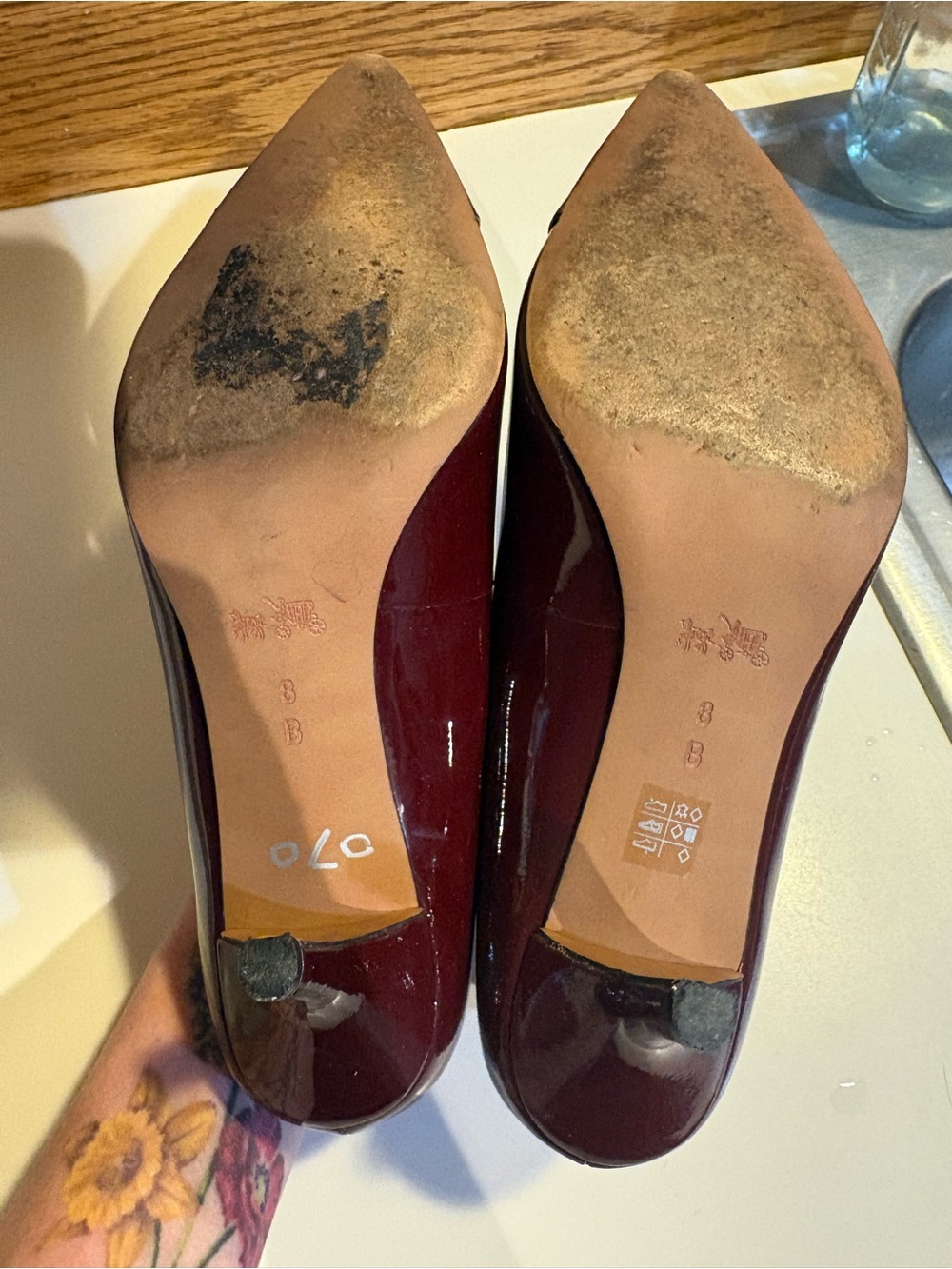 Coach Burgundy and Black Patent Pointed Toe Pumps - Picture 7 of 10